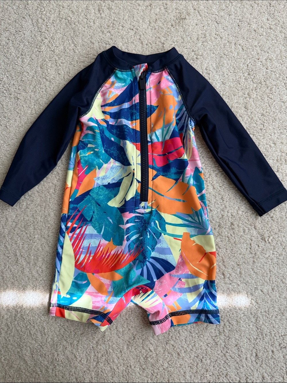 Old Navy Navy-Sleeve Tropical Print Zip Front Rashguard